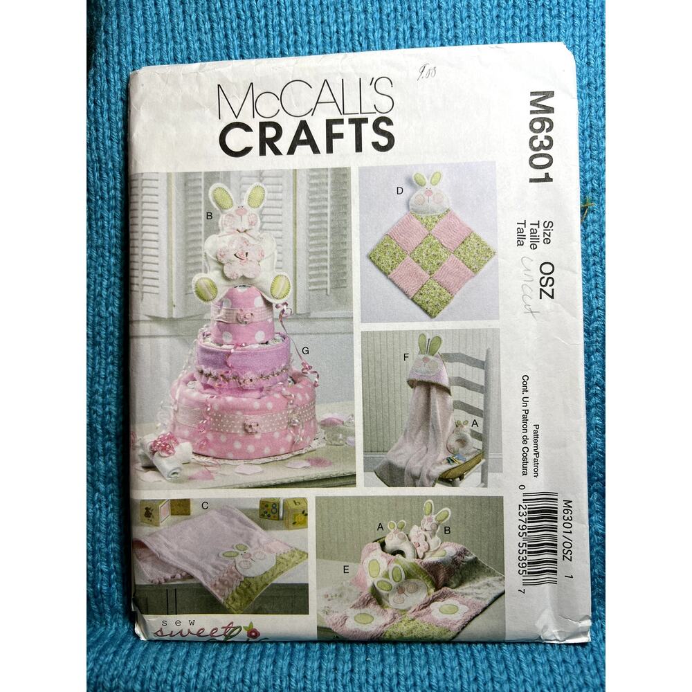 McCalls 6301 pattern toy decoration burp cloth blanket hooded towel diaper cake